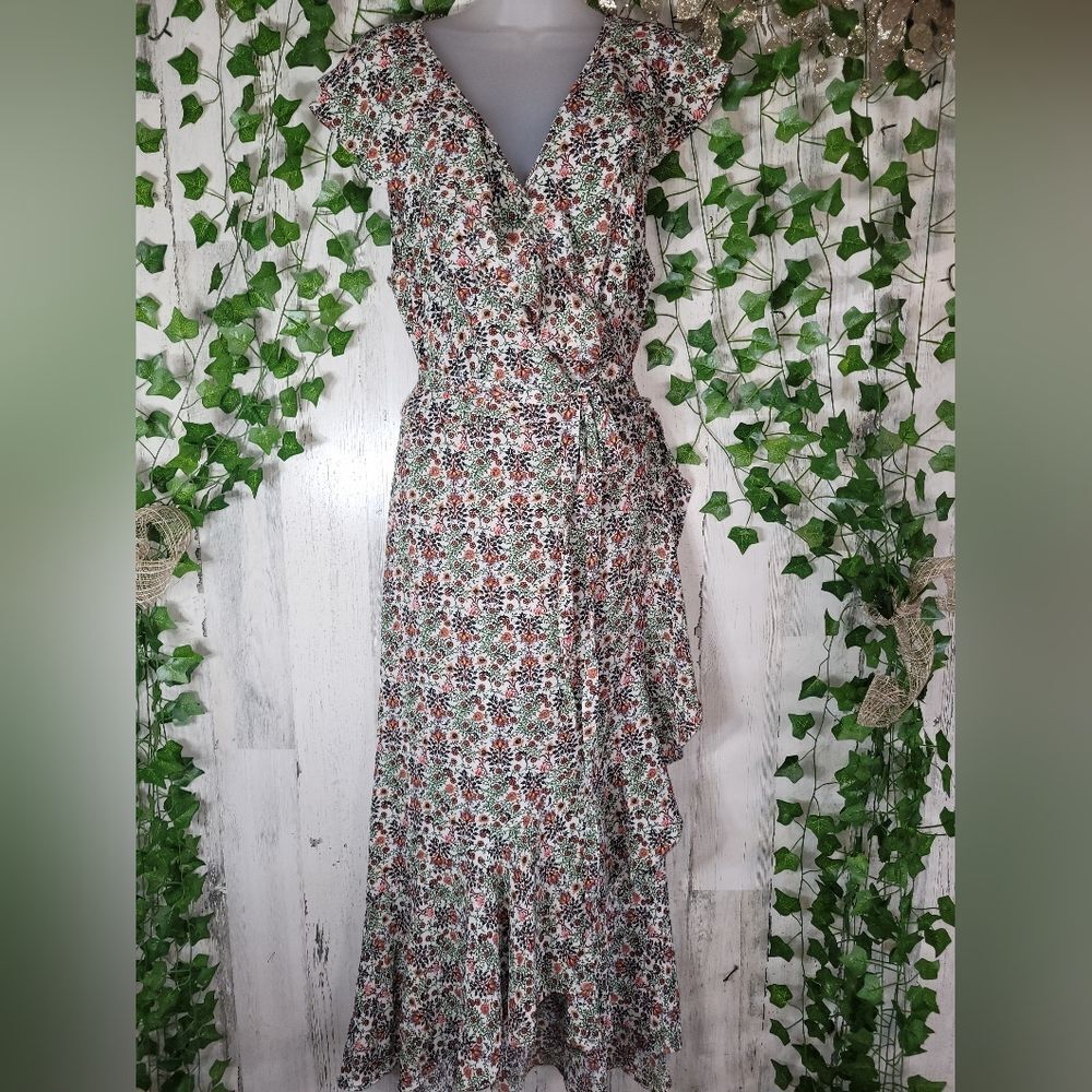 NWT Max Studio Patterned Ruffle Wrap Midi Dress N… - image 6